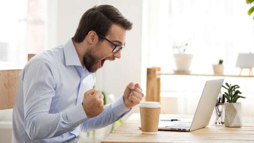 Businessman Employee Celebrating Success Raise Good Business Goal