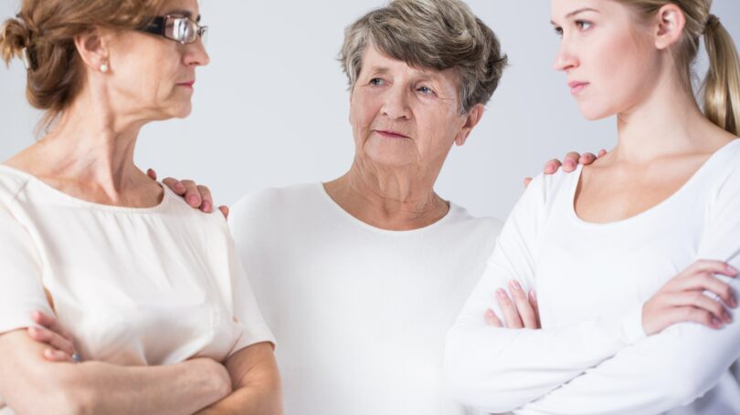 Mother Daughter Arguing Fighting Grandmother Resolving Conflict