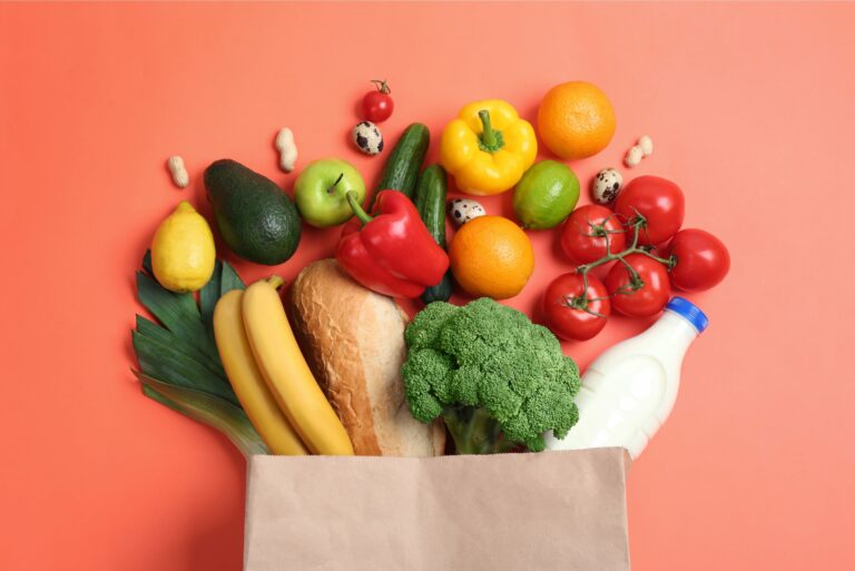 Paper Bag Filled With Groceries Produce Bread Milk